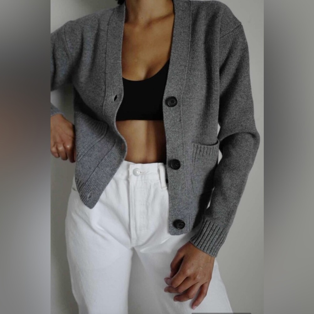 Thakoon Cropped Gray Knit Wool Cardigan Button Front Sweater NWT XS